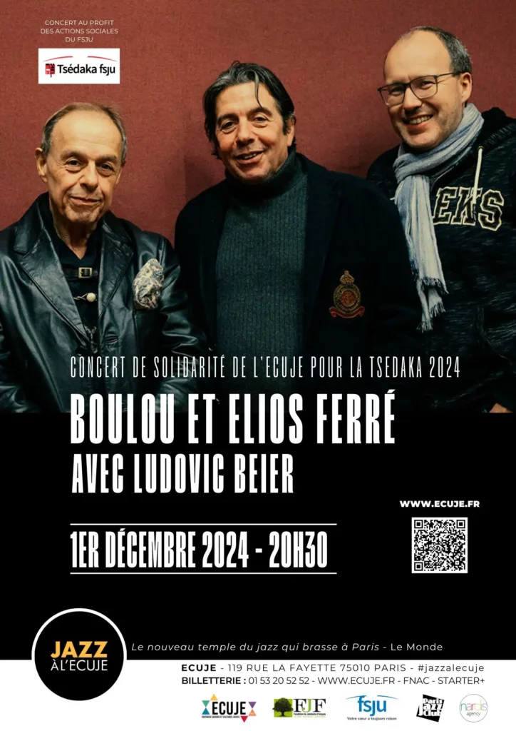 Concert de Boulou et Elios Ferré avec Ludovic Beier - Concert de solidarité Tsedaka - Jazz à l'ECUJE